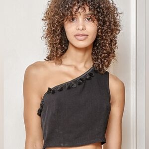 NEW LULUS one shoulder tassels crop XS